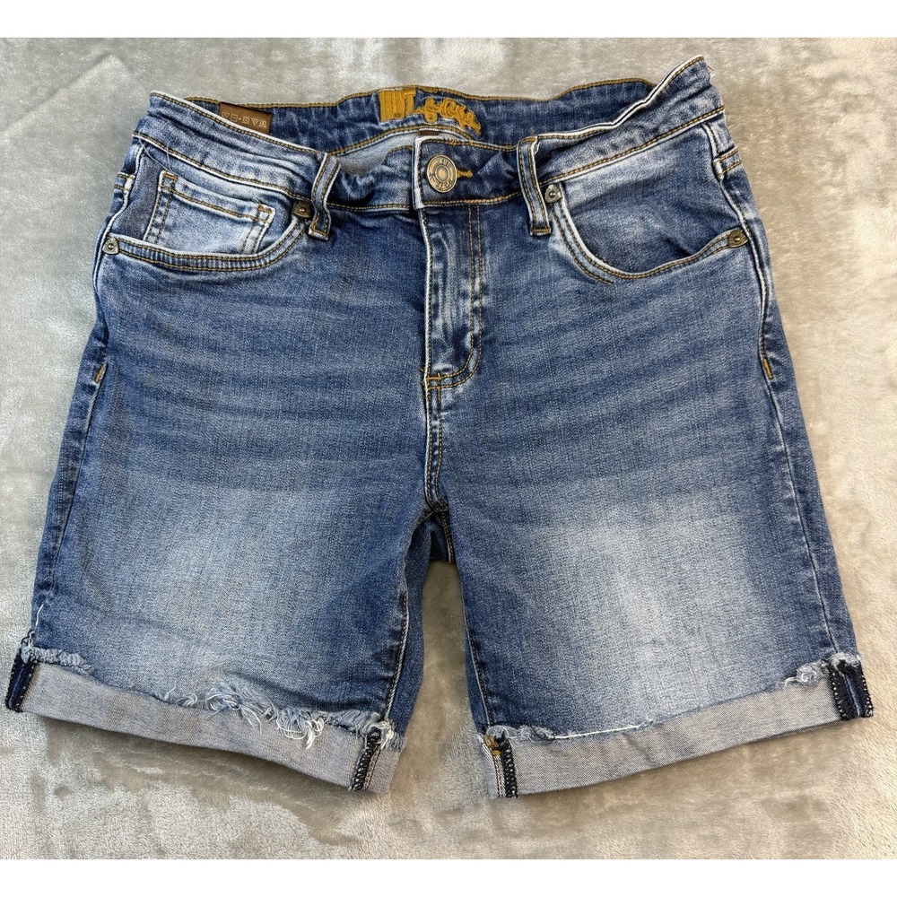 KUT from the Kloth Women's Size 2 Katy Boyfriend Denim Shorts Raw Hem Rolled Cuf